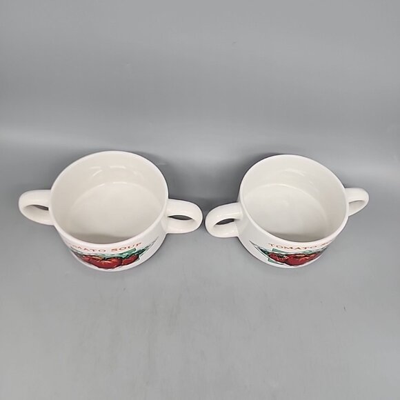 Vintage Ceramic Tomato Soup Mug Bowl Set Of 2 Handle - Picture 3 of 5